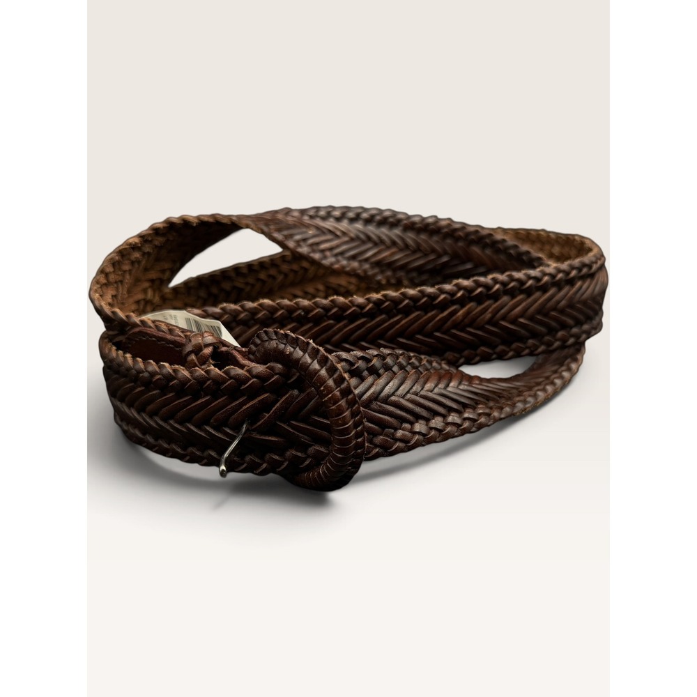 Talbots Brown Woven Braided Leather Belt Round Buckle 44" - Picture 1 of 8